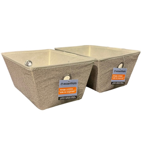 Essentials Tan Fabric 2 Pack Storage Baskets with Grommets NWT - Picture 9 of 12